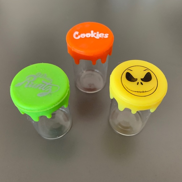 Halloween Glass Stash Jar Set (3) | Cookies, Runty & Skull | Drip Silicone Lids - Picture 1 of 4